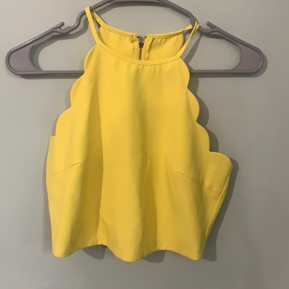 Yellow scalloped crop top